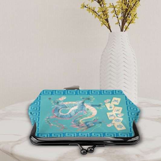 Watercolor Dragon Mahjong Women's Leather Kiss Lock Coin Purse - Splash of Color Co.