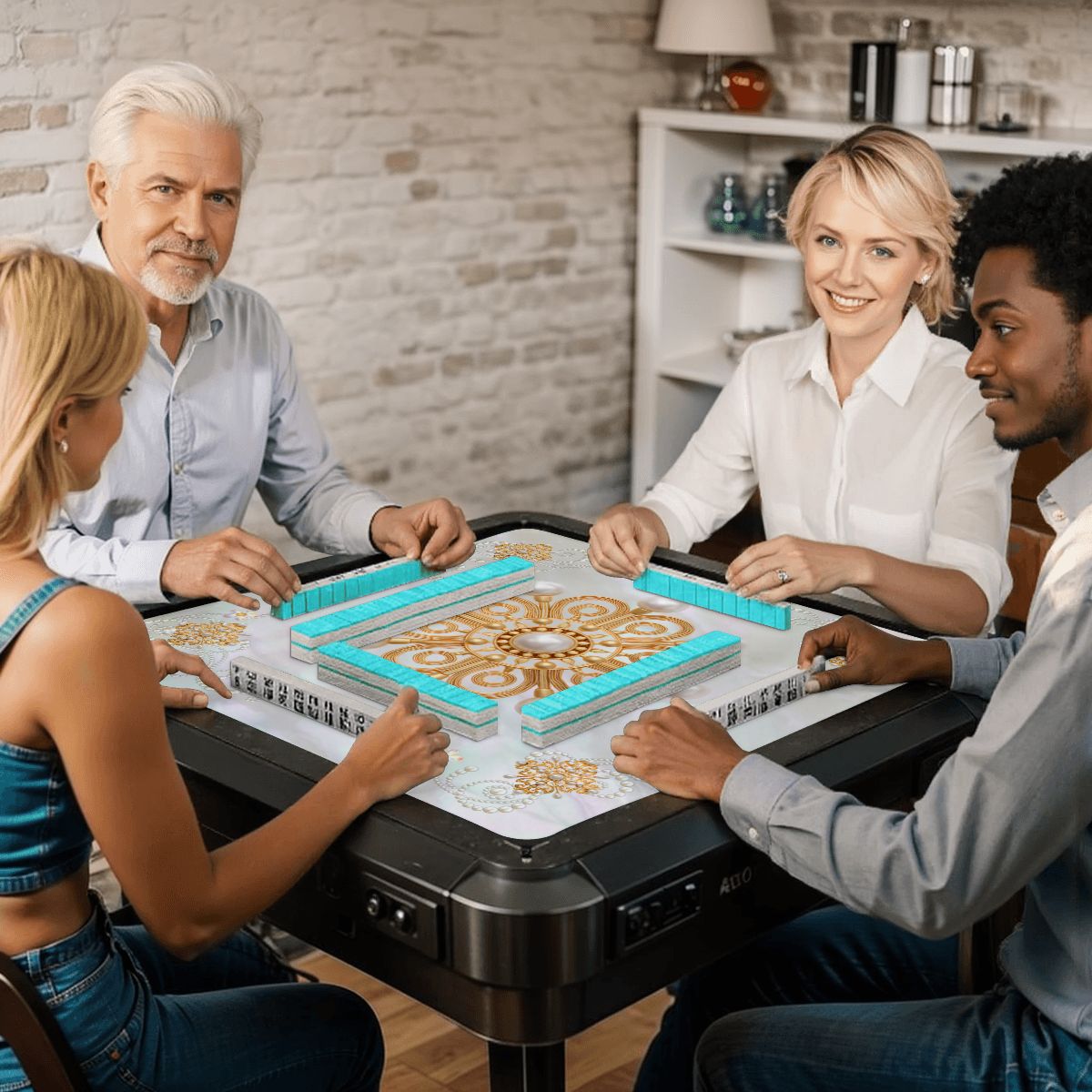 Mother Of Pearl Golden Brooch Bling Mahjong Mat