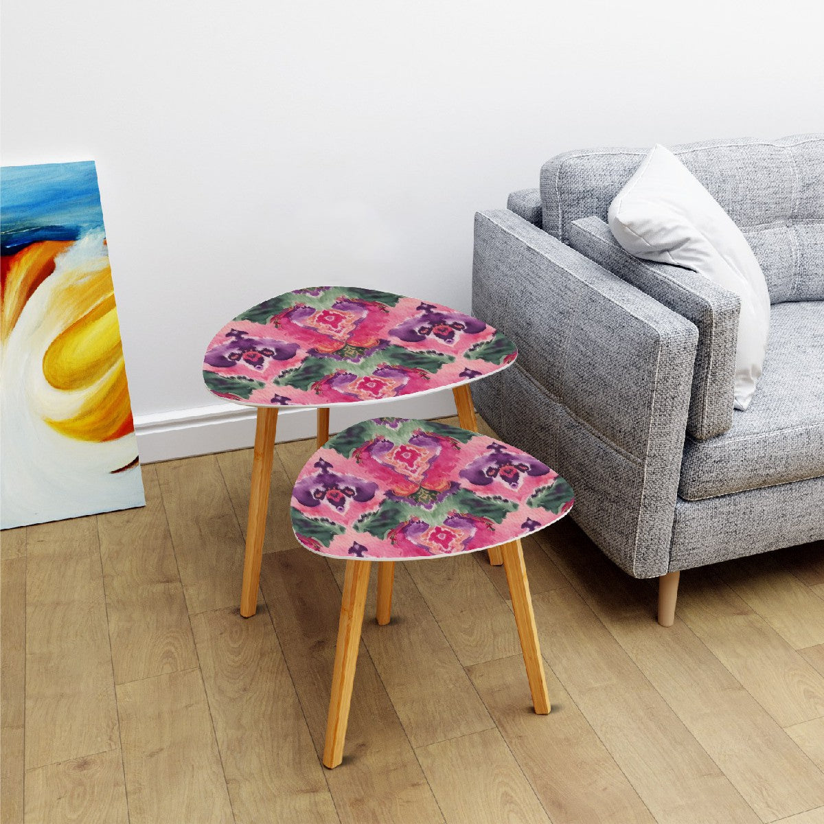 Ikat Watercolor Purple Green Pink Modern Bohemian Nesting Tables