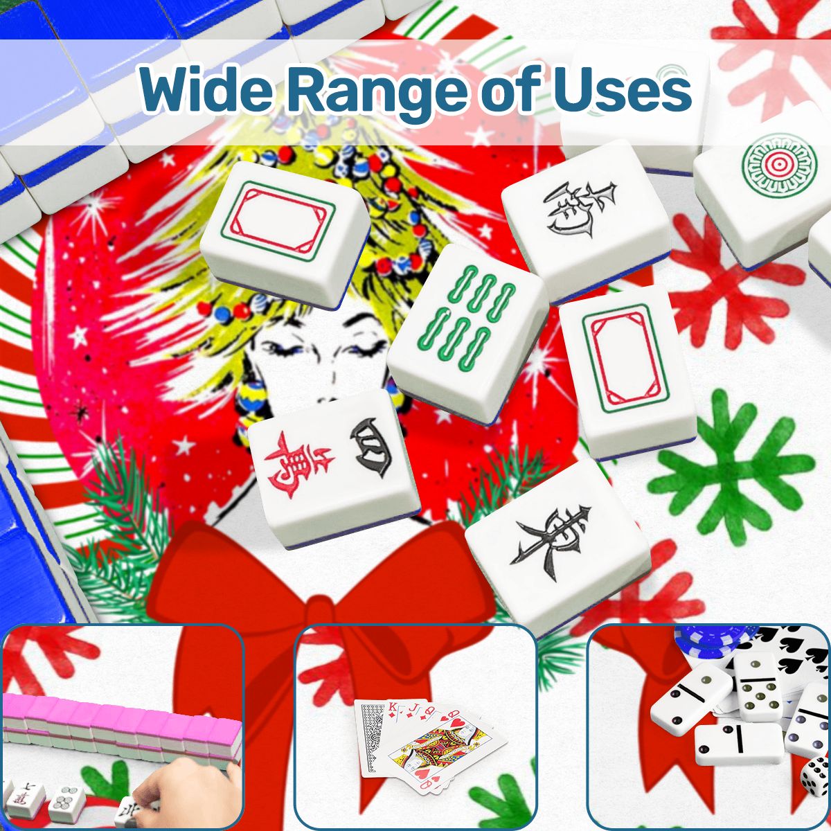 Mahjong Christmas Mat, Nostalgic Vintage Gal Whimsical Holiday Mahj Mat