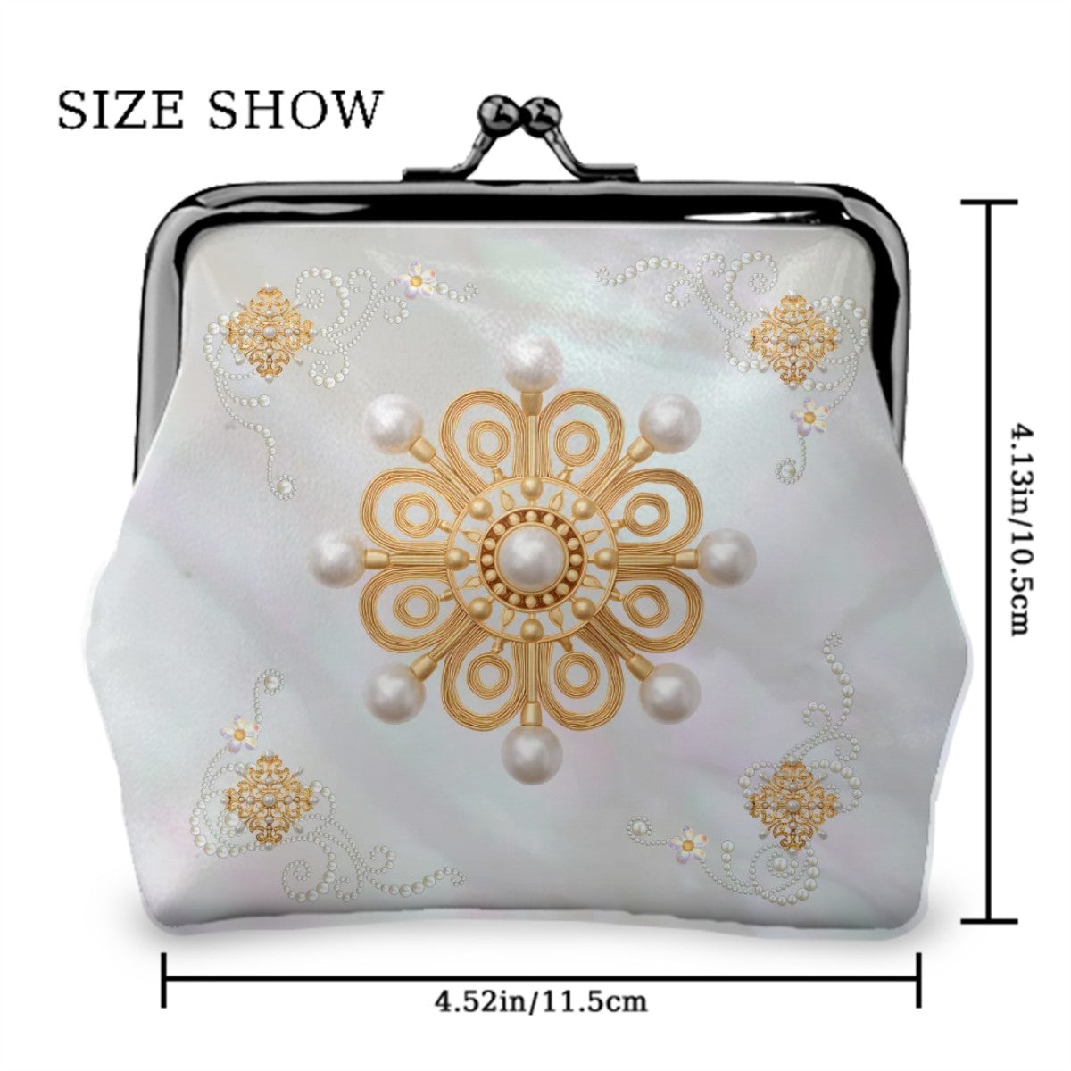 Mother Of Pearl Vintage Brooch Women's Leather Kiss Lock Coin Purse