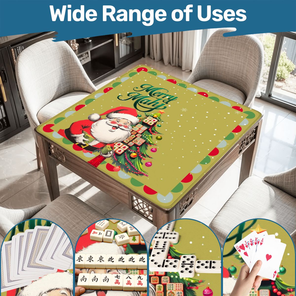 Merry Mahj Christmas Mahjong Mat Whimsical Tile Tree Nostalgic Santa Game Mat