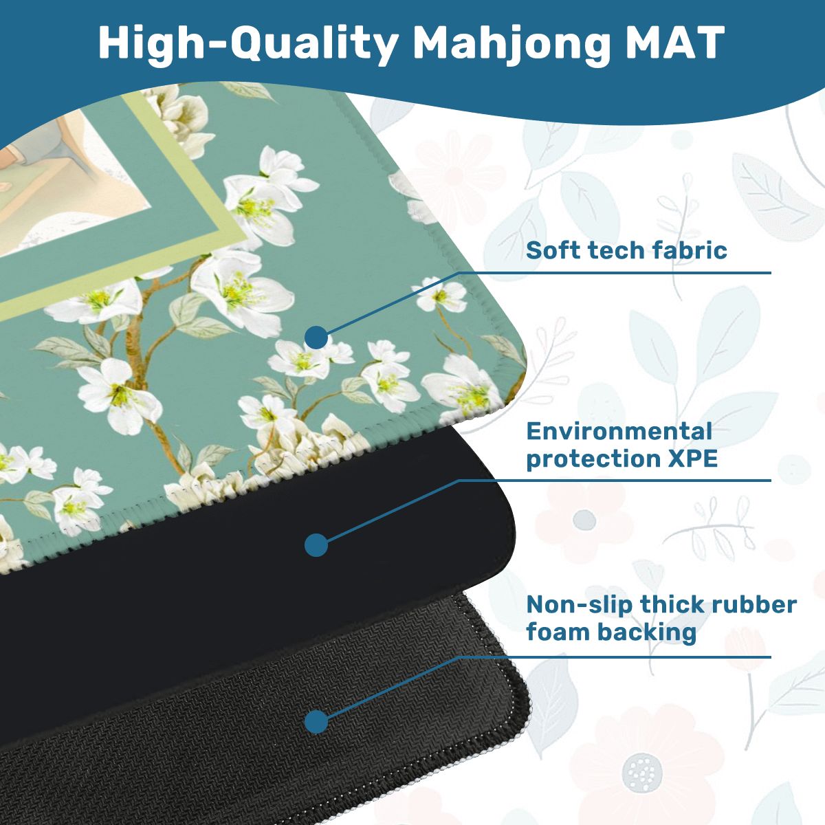 Dogs Playing Mahjong Mat Whimsical Floral Asian Designed Neoprene Mahj Mat