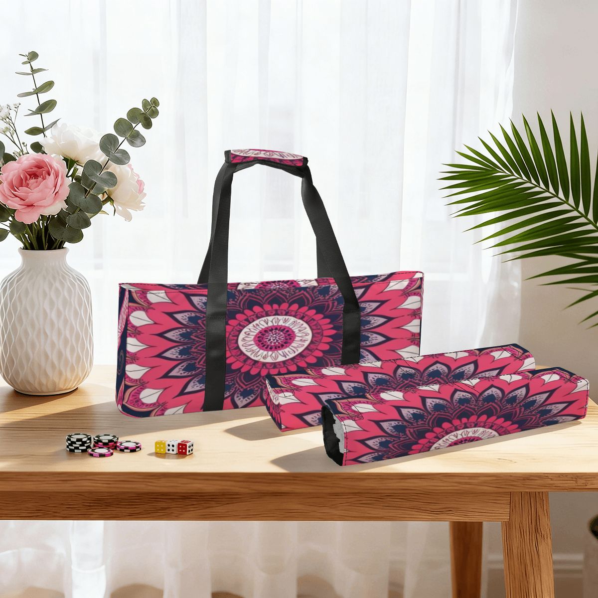 Boho Mandala, Pink, Purple Mahjong Rack And Tile Bag Set - Splash of Color Co.
