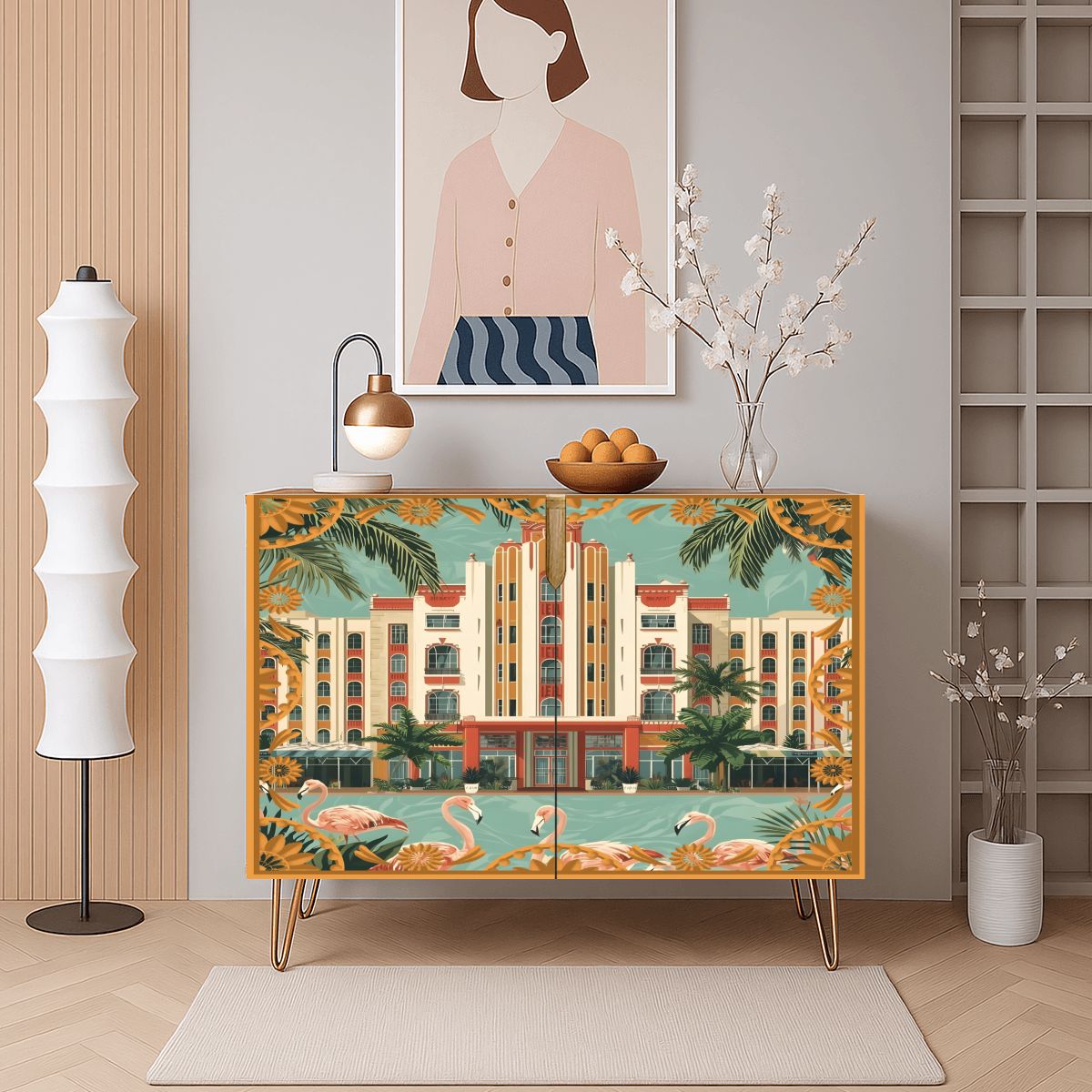 Art Deco Old World Florida Modern Wooden Storage Cabinet - Splash of Color Co.