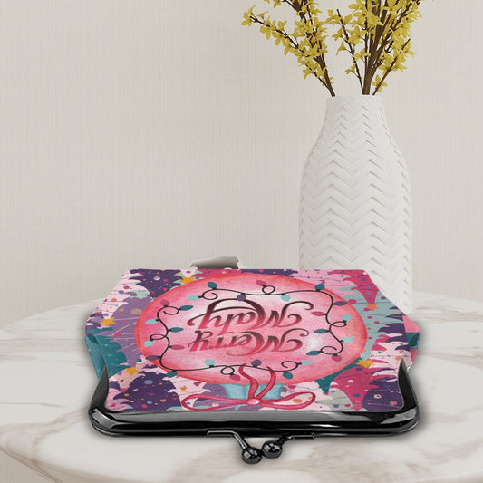 Mahjong Christmas Whimsical Merry Mahj Women's Leather Kiss Lock Coin Purse