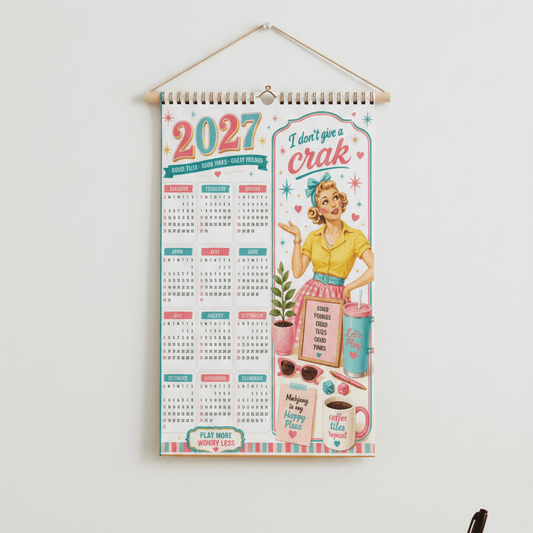 2027 Mahjong Wall Calendar Funny I Don't Give A Crak - Splash Of Mahj And Color Co.