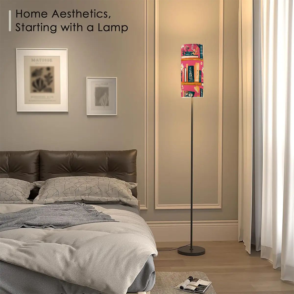 Book Nook Whimsical Hot Pink Floral Floor Lamp Modern Standing Lamp