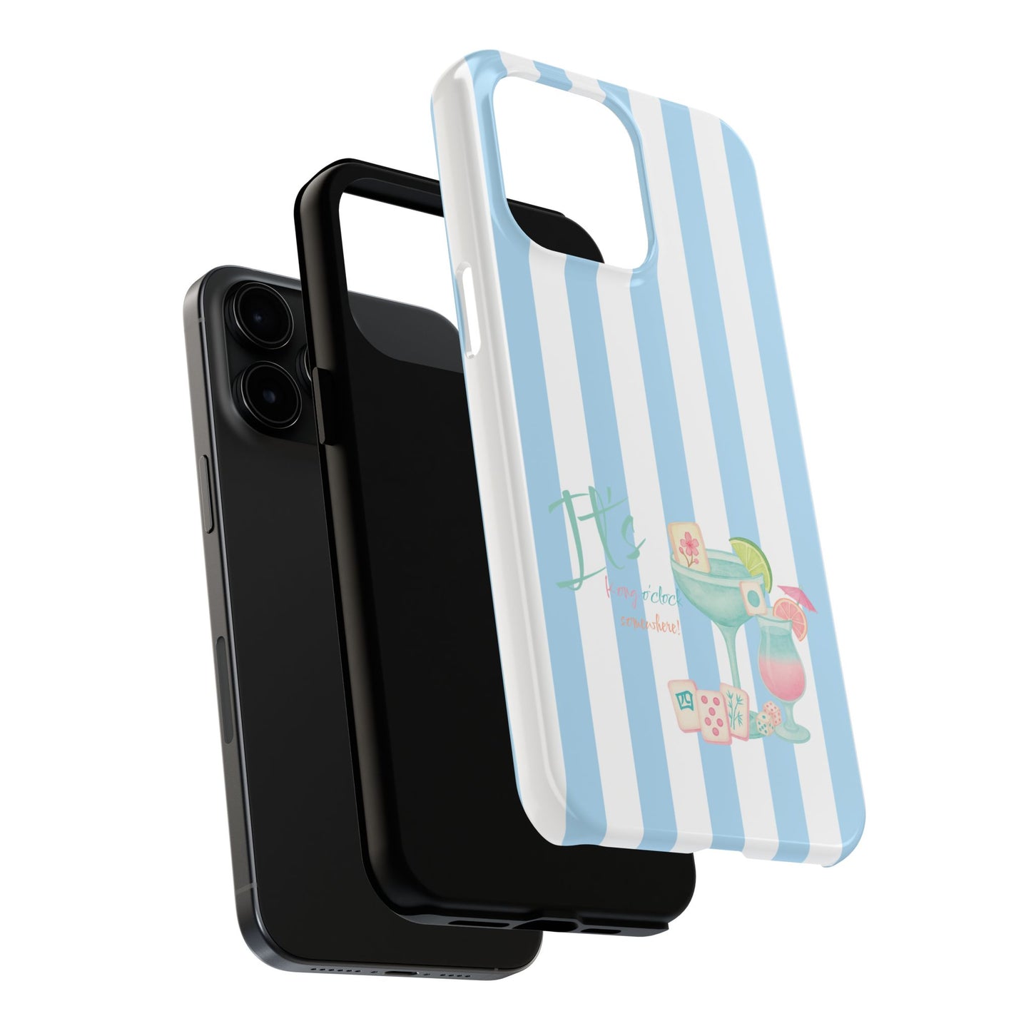 Mahjong Phone Case, Funny It's Kong O' Clock Somewhere, Blue White Preppy Style