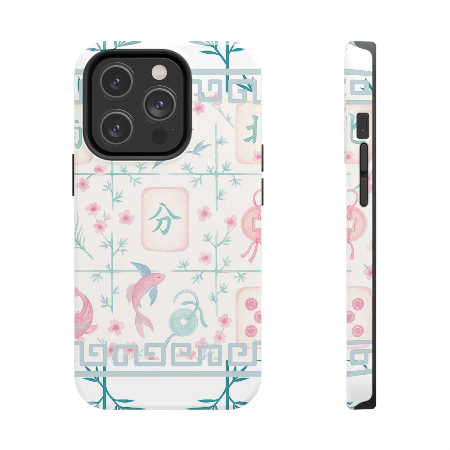Whimsical Mahjong Tile Pastel Preppy Tough Phone Cases with Vibrant Oriental Designs Mahj Lover Gift