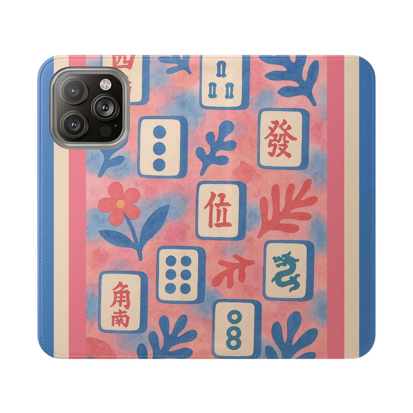Mahjong Watercolor Artistic Flip Case for Phones, Stylish Wallet Cover, Trendy Phone Accessory, Ideal Gift for Friends, Protective Phone Sleeve