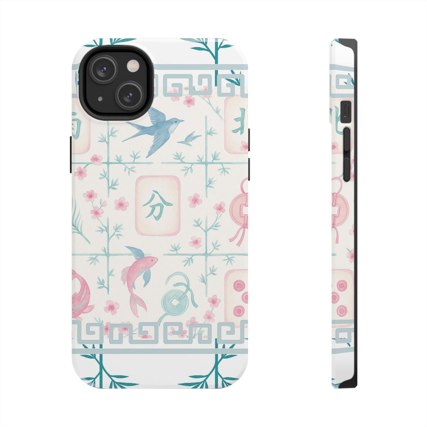 Whimsical Mahjong Tile Pastel Preppy Tough Phone Cases with Vibrant Oriental Designs Mahj Lover Gift