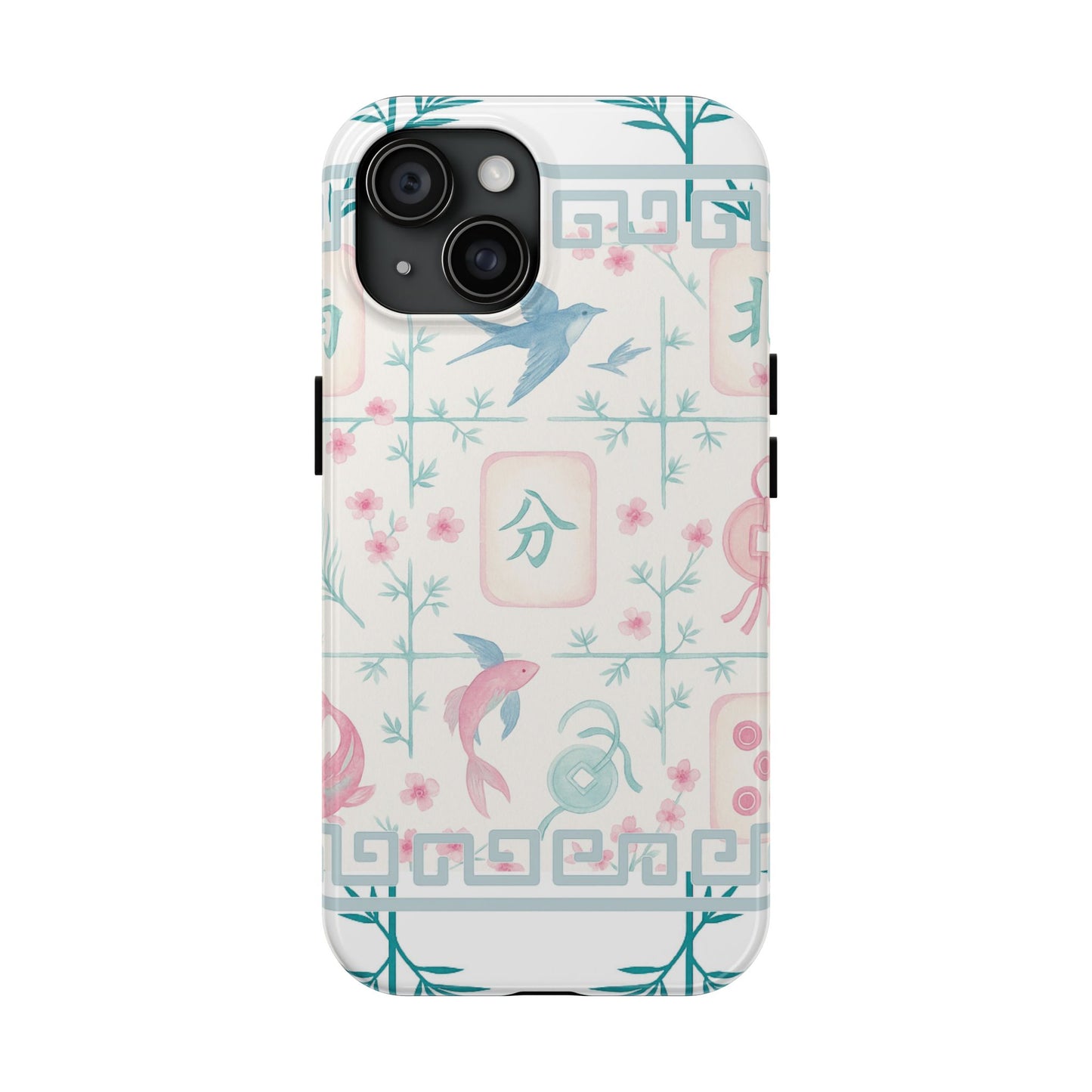 Whimsical Mahjong Tile Pastel Preppy Tough Phone Cases with Vibrant Oriental Designs Mahj Lover Gift