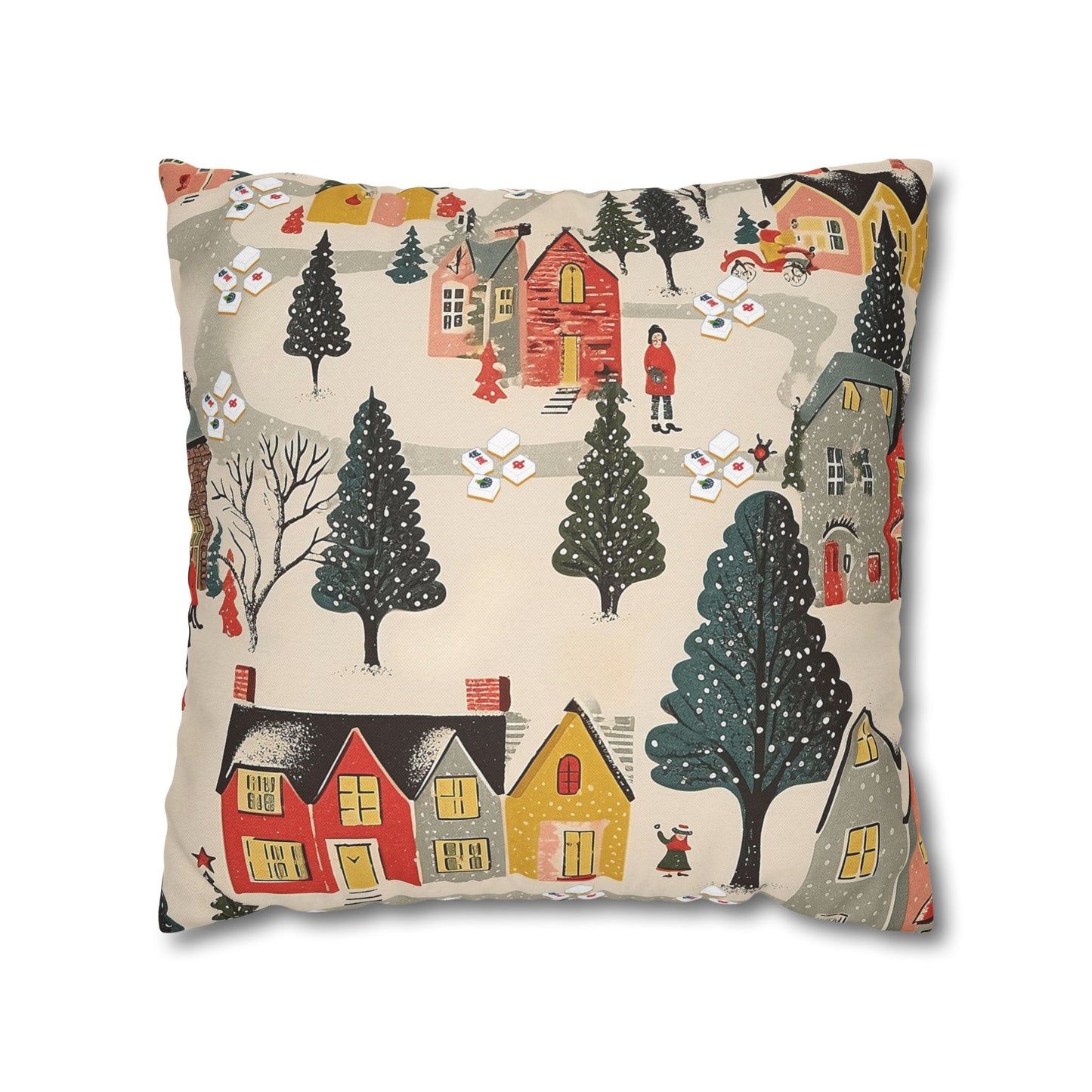 Whimsical Mahjong Christmas Cozy Holiday Accent Pillow Cover