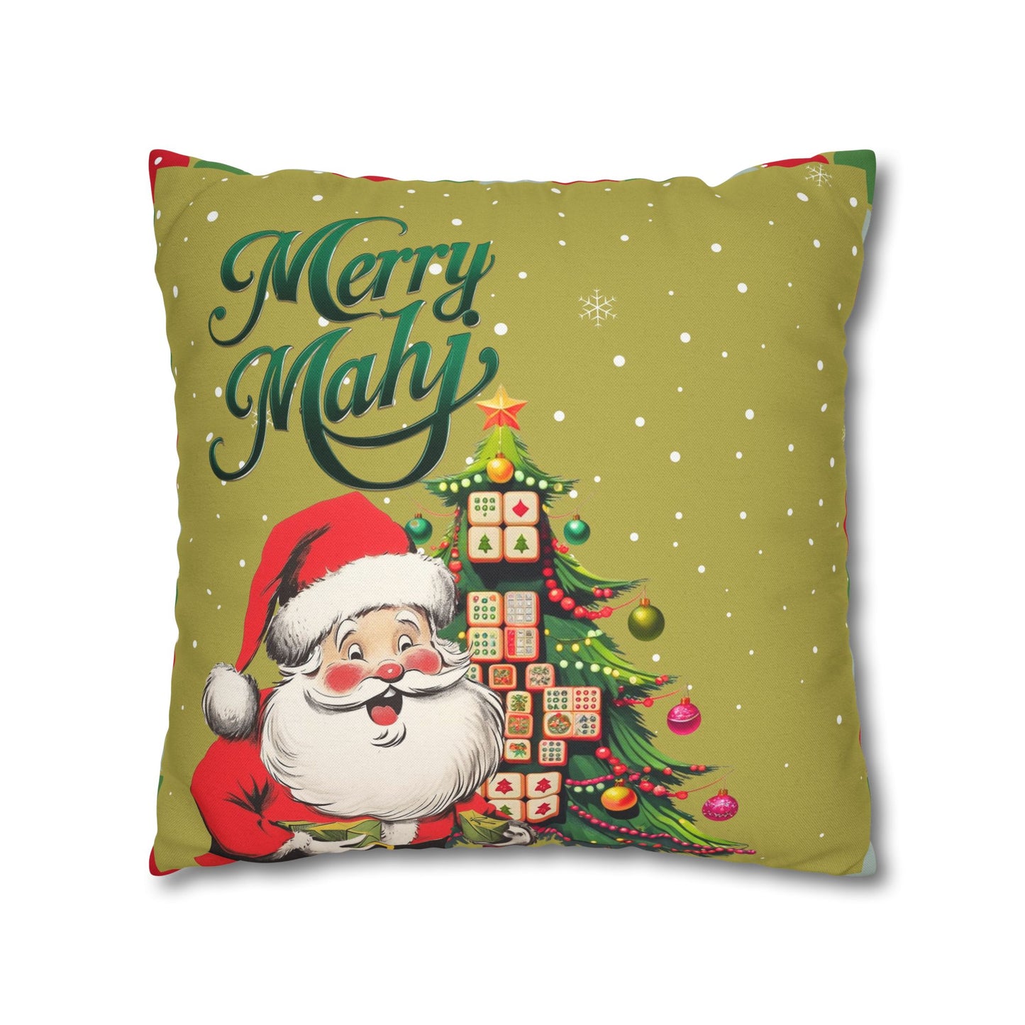 Merry Mahj Mahjong Christmas Festive Pillowcase, Whimsical Holiday Accent Pillowcase