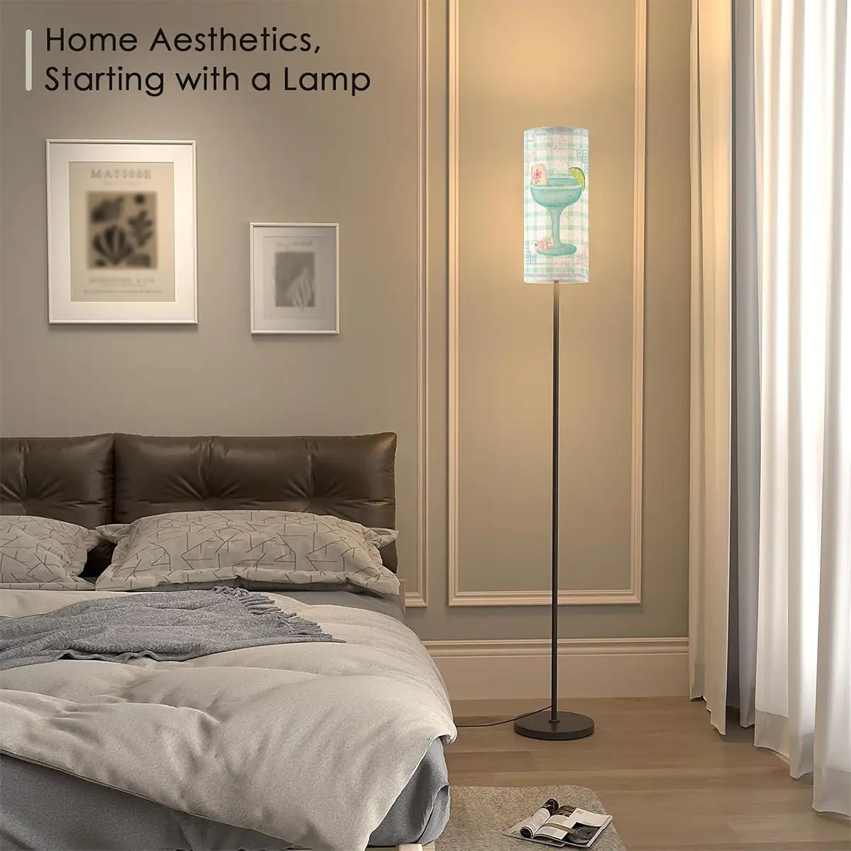 Whimsical Watercolor Mahjong Lover Reading Nook Modern Floor Lamp
