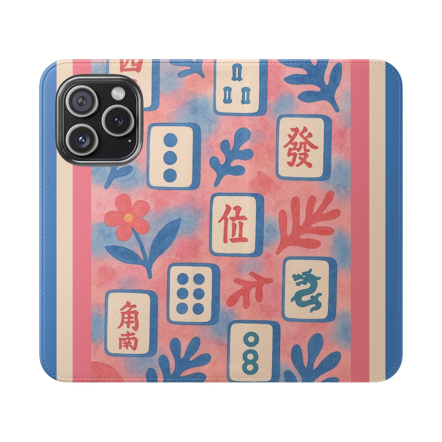 Mahjong Watercolor Artistic Flip Case for Phones, Stylish Wallet Cover, Trendy Phone Accessory, Ideal Gift for Friends, Protective Phone Sleeve
