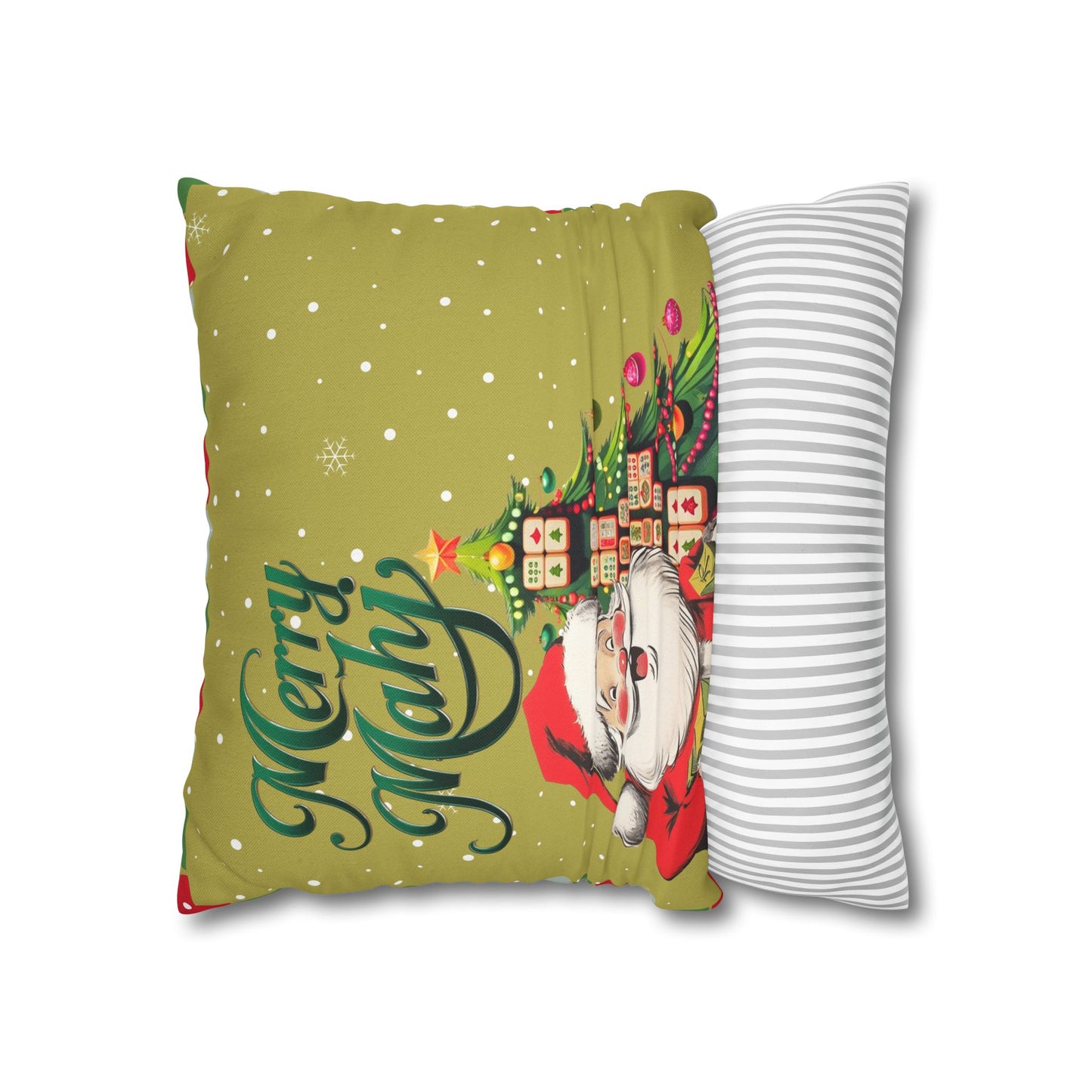 Merry Mahj Mahjong Christmas Festive Pillowcase, Whimsical Holiday Accent Pillowcase