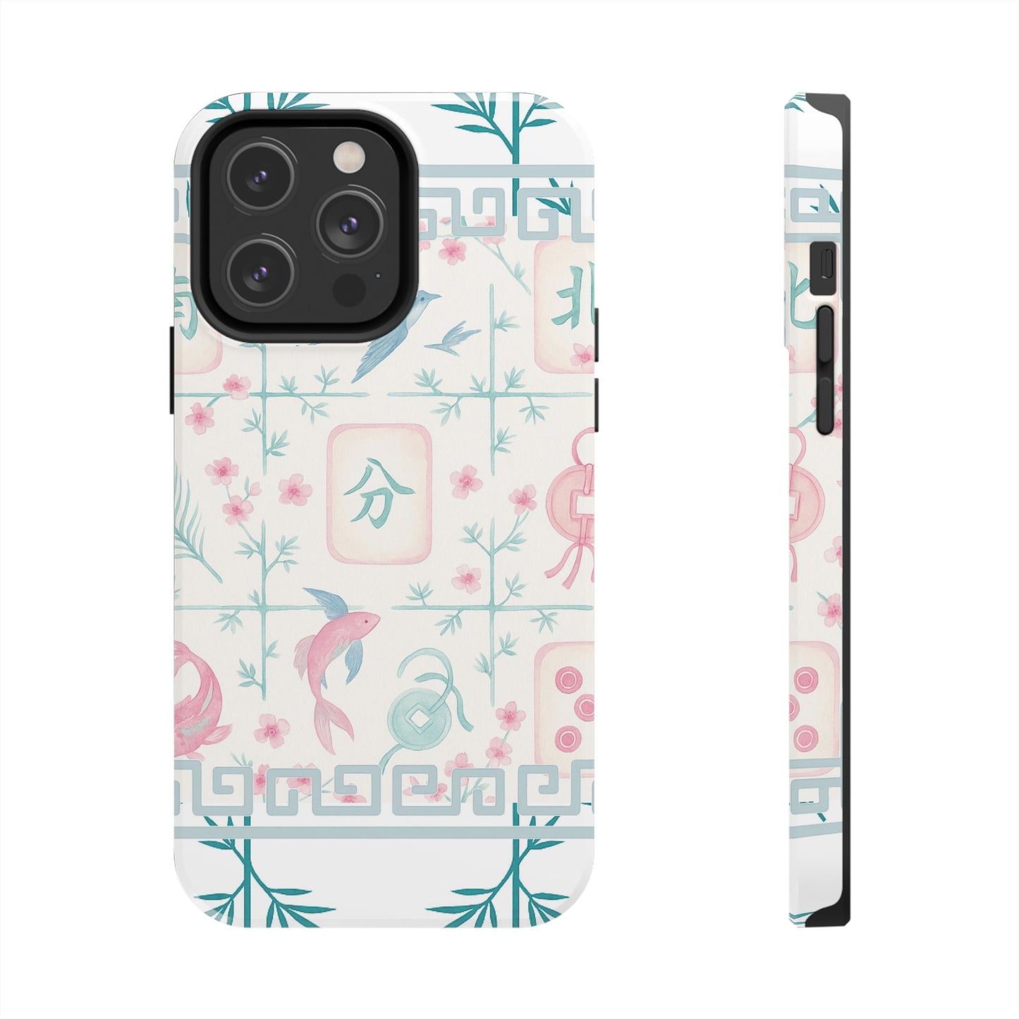 Whimsical Mahjong Tile Pastel Preppy Tough Phone Cases with Vibrant Oriental Designs Mahj Lover Gift