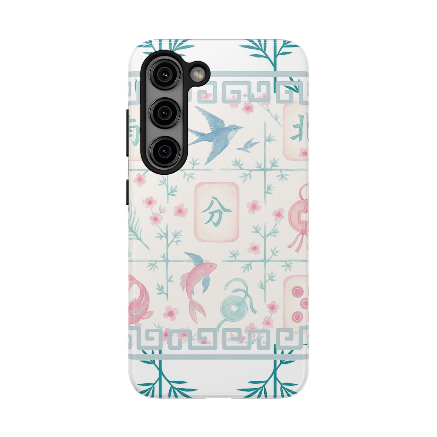 Whimsical Mahjong Tile Pastel Preppy Tough Phone Cases with Vibrant Oriental Designs Mahj Lover Gift
