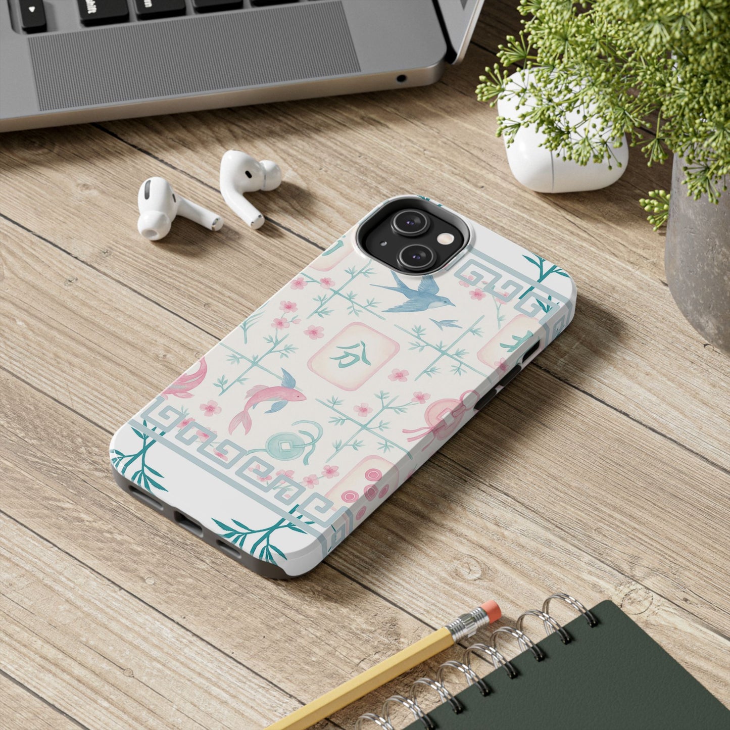 Whimsical Mahjong Tile Pastel Preppy Tough Phone Cases with Vibrant Oriental Designs Mahj Lover Gift