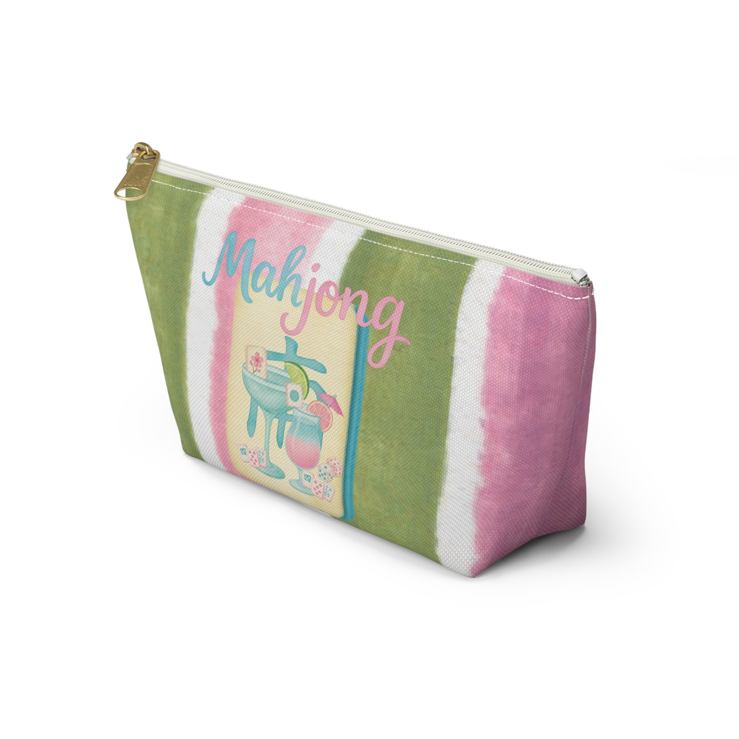 Mahjong Accessory Tile Pouch, Fun Mahjong-Themed Makeup Bag, Perfect Gift for Game Night, Travel Organizer, Cute Green and Pink Design