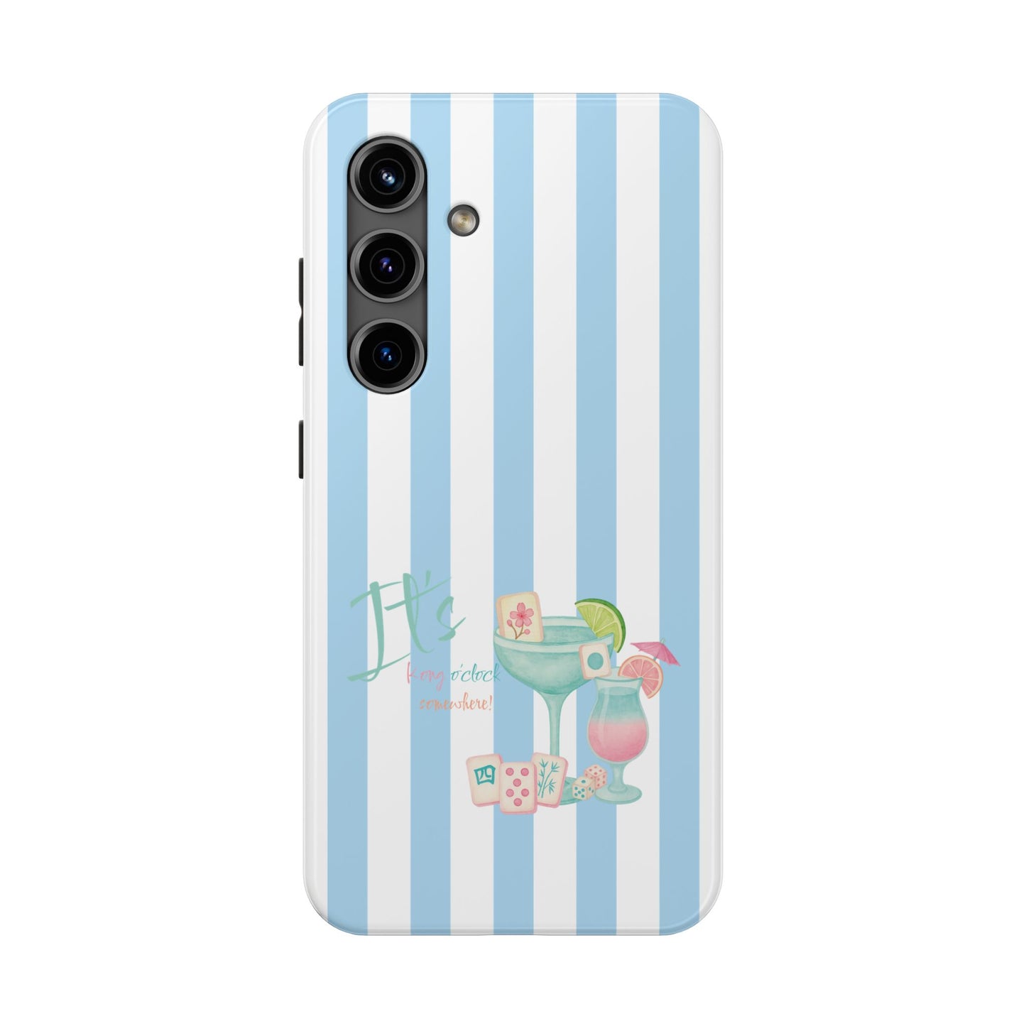 Mahjong Phone Case, Funny It's Kong O' Clock Somewhere, Blue White Preppy Style