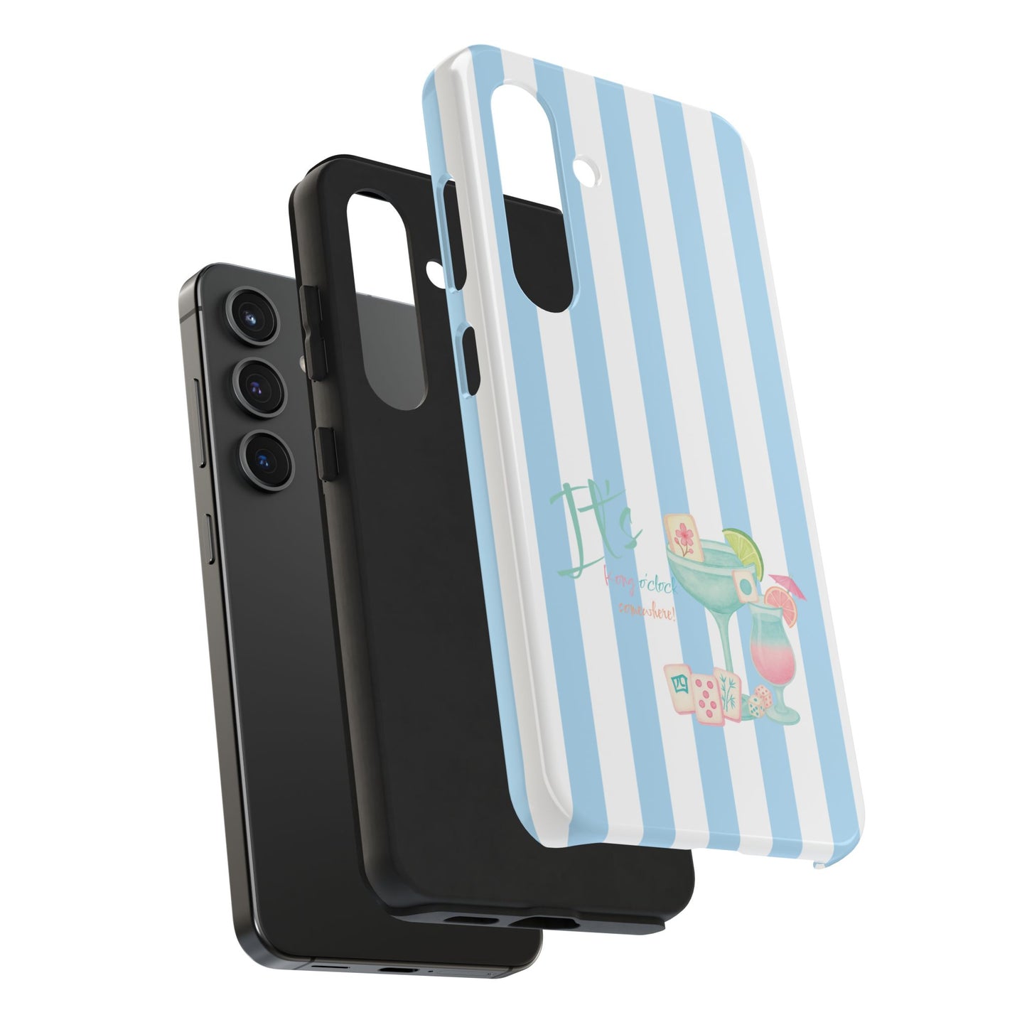 Mahjong Phone Case, Funny It's Kong O' Clock Somewhere, Blue White Preppy Style