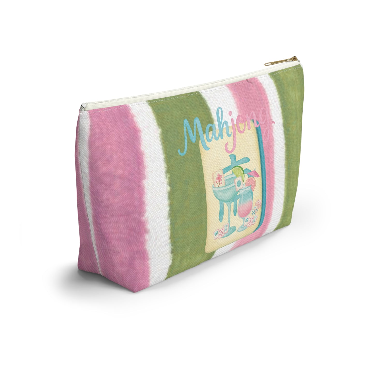 Mahjong Accessory Tile Pouch, Fun Mahjong-Themed Makeup Bag, Perfect Gift for Game Night, Travel Organizer, Cute Green and Pink Design