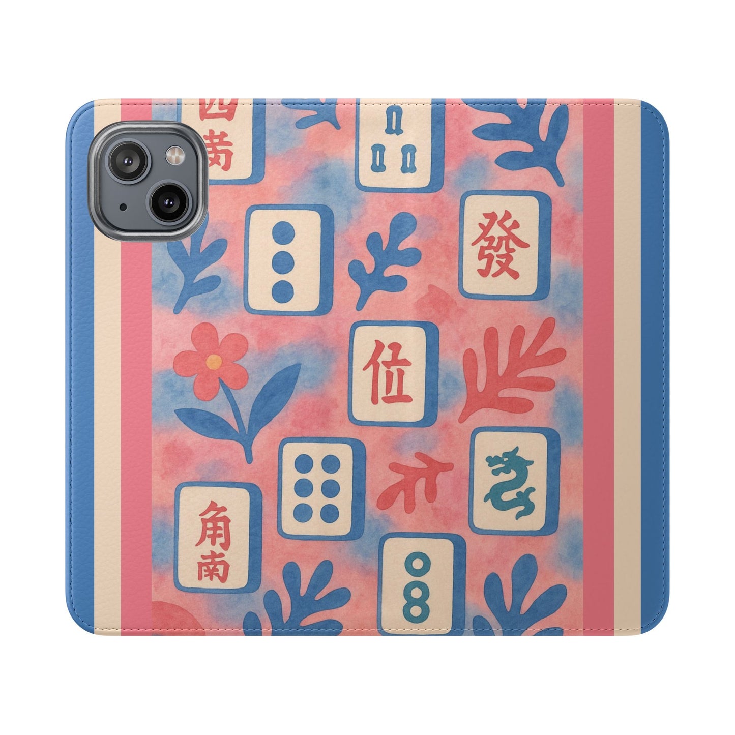 Mahjong Watercolor Artistic Flip Case for Phones, Stylish Wallet Cover, Trendy Phone Accessory, Ideal Gift for Friends, Protective Phone Sleeve