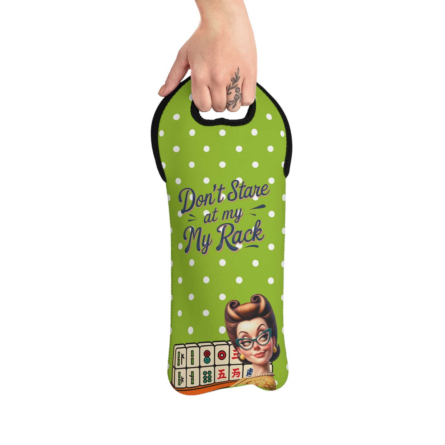 Funny Mahjong Wine Tote Bag - Don't Stare at My Rack, Wine Accessories, Gift for Her