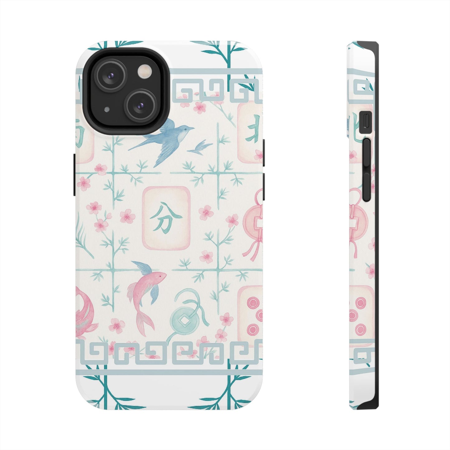 Whimsical Mahjong Tile Pastel Preppy Tough Phone Cases with Vibrant Oriental Designs Mahj Lover Gift