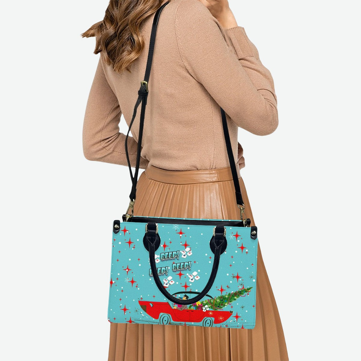 Mahjong Christmas Shoulder Arm Tote Bag, Holiday Nostalgic Whimsy Tote Bag for Women