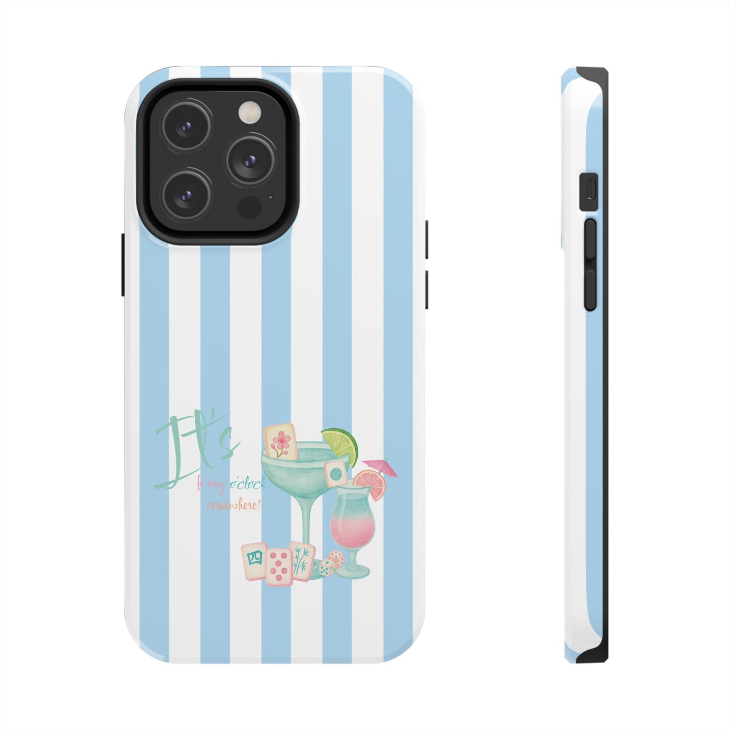 Mahjong Phone Case, Funny It's Kong O' Clock Somewhere, Blue White Preppy Style