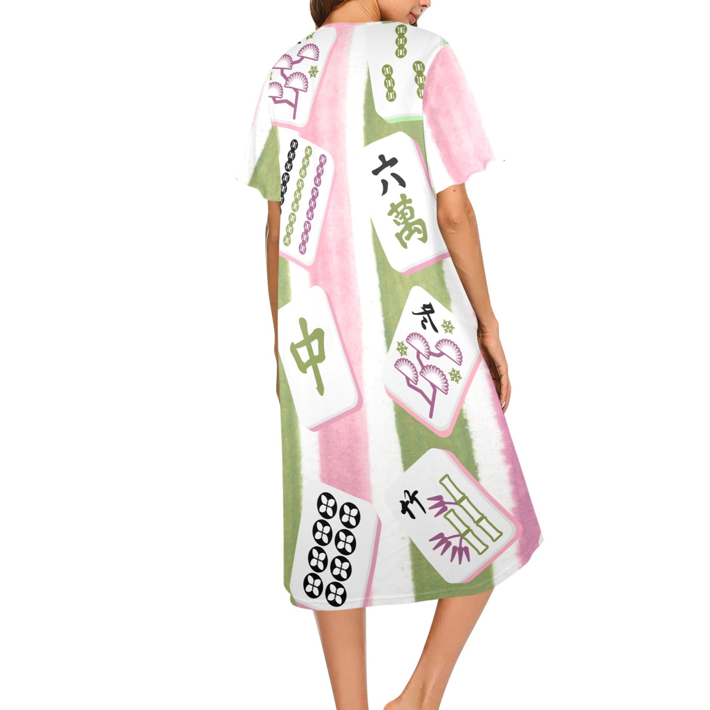 Mahjong Lover Cute Green Pink Mahj Tiles Women's Muumuu Dress