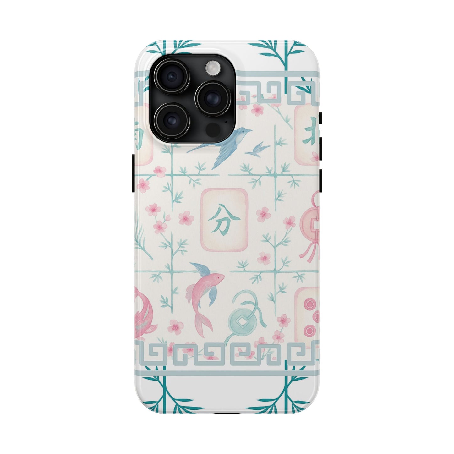 Whimsical Mahjong Tile Pastel Preppy Tough Phone Cases with Vibrant Oriental Designs Mahj Lover Gift