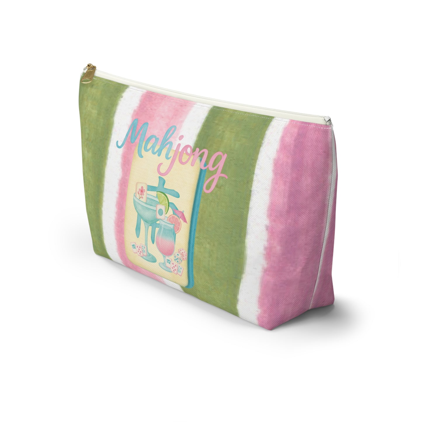 Mahjong Accessory Tile Pouch, Fun Mahjong-Themed Makeup Bag, Perfect Gift for Game Night, Travel Organizer, Cute Green and Pink Design