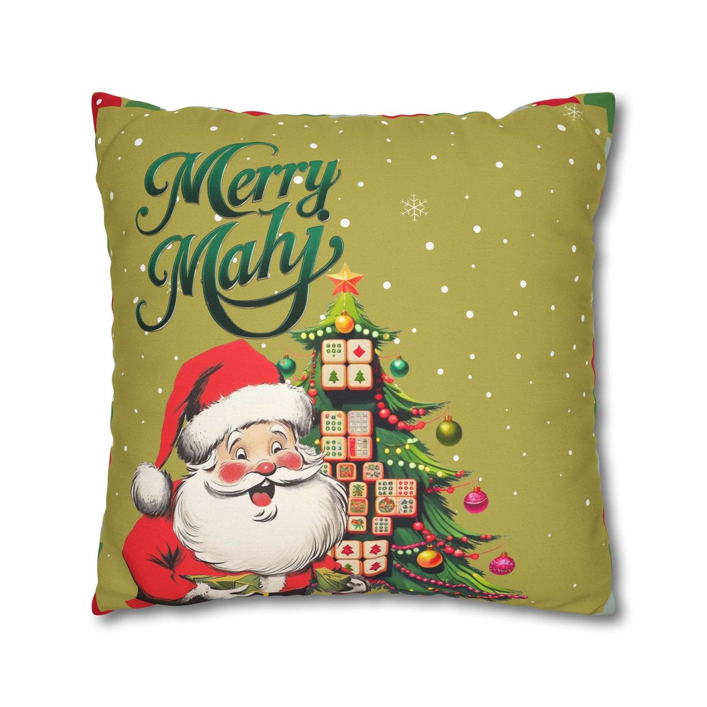 Merry Mahj Mahjong Christmas Festive Pillowcase, Whimsical Holiday Accent Pillowcase