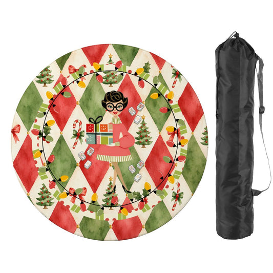 Harlequin Christmas Nostalgic Watercolor Green Burnish Red Round Mahjong Mat - Splash Of Mahj And Color Co.