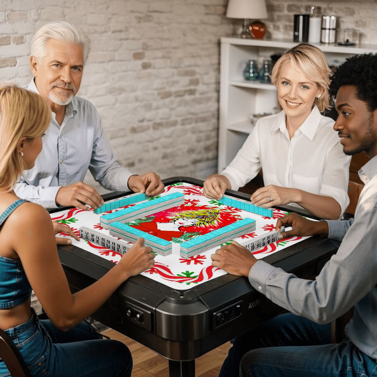 Mahjong Christmas Mat, Nostalgic Vintage Gal Whimsical Holiday Mahj Mat