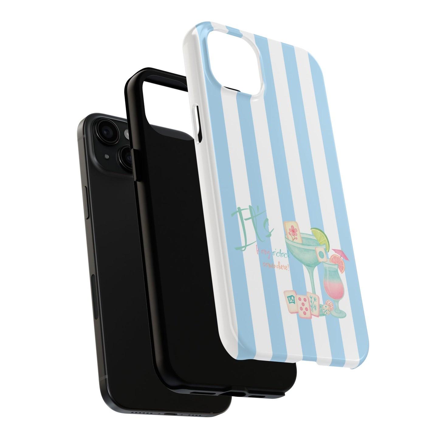 Mahjong Phone Case, Funny It's Kong O' Clock Somewhere, Blue White Preppy Style