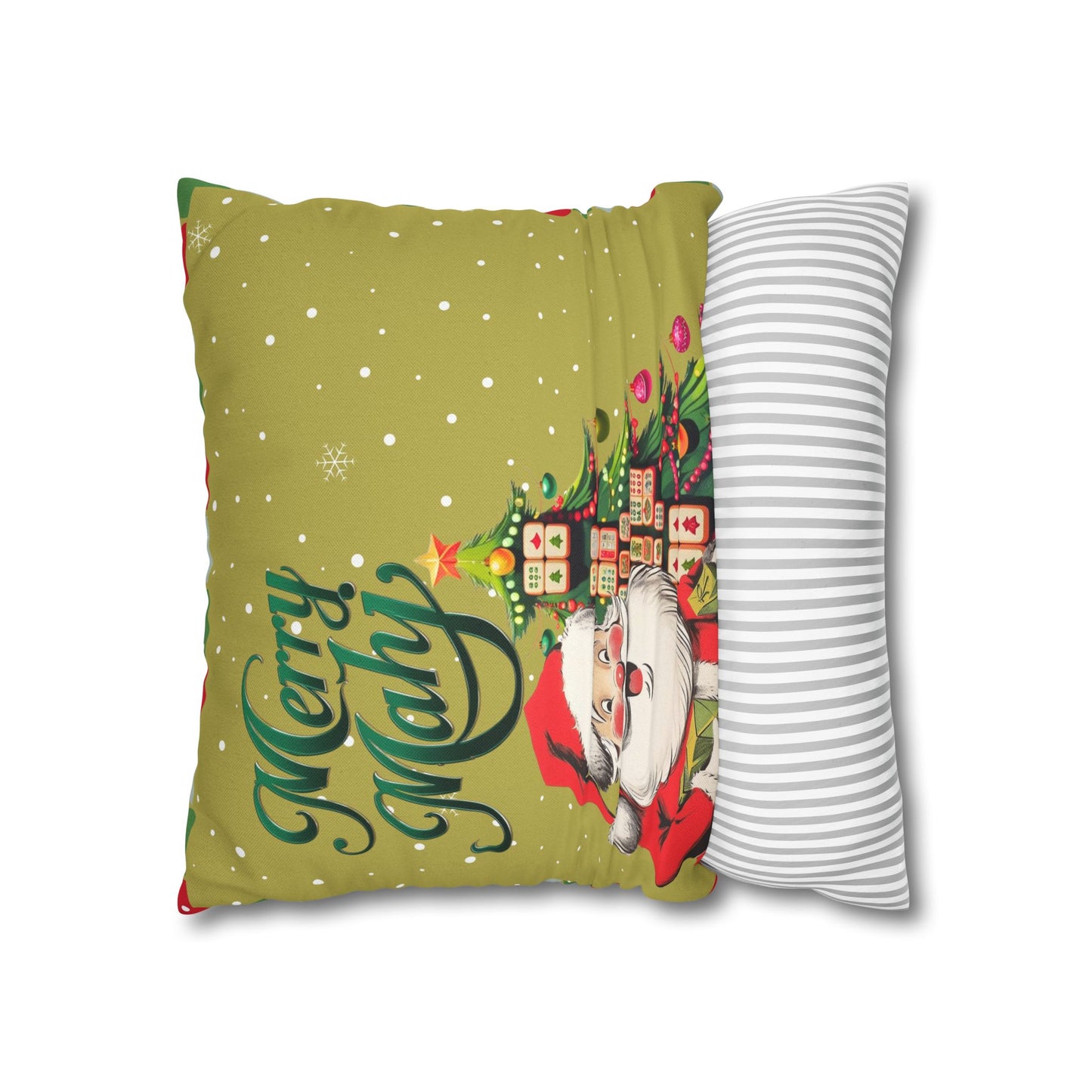 Merry Mahj Mahjong Christmas Festive Pillowcase, Whimsical Holiday Accent Pillowcase