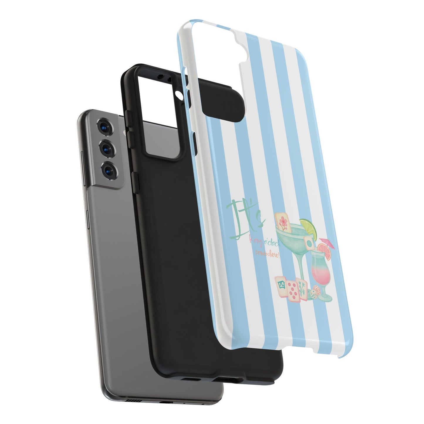 Mahjong Phone Case, Funny It's Kong O' Clock Somewhere, Blue White Preppy Style
