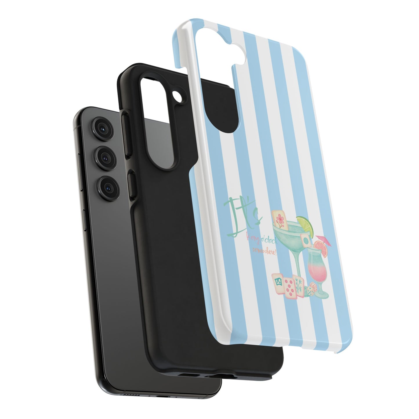 Mahjong Phone Case, Funny It's Kong O' Clock Somewhere, Blue White Preppy Style