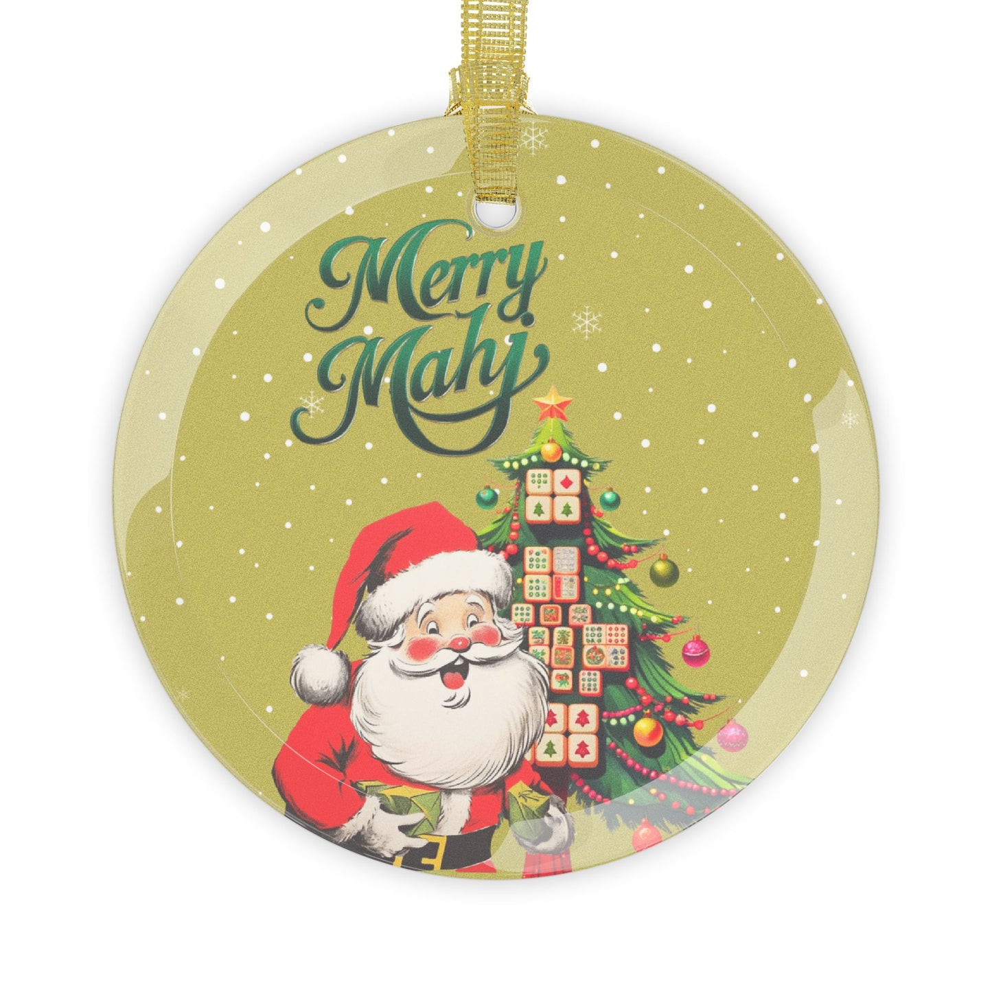 Merry Mahj Mahjong Christmas Nostalgic Santa Mahj Whimsical Tile Tree Holiday Ornament