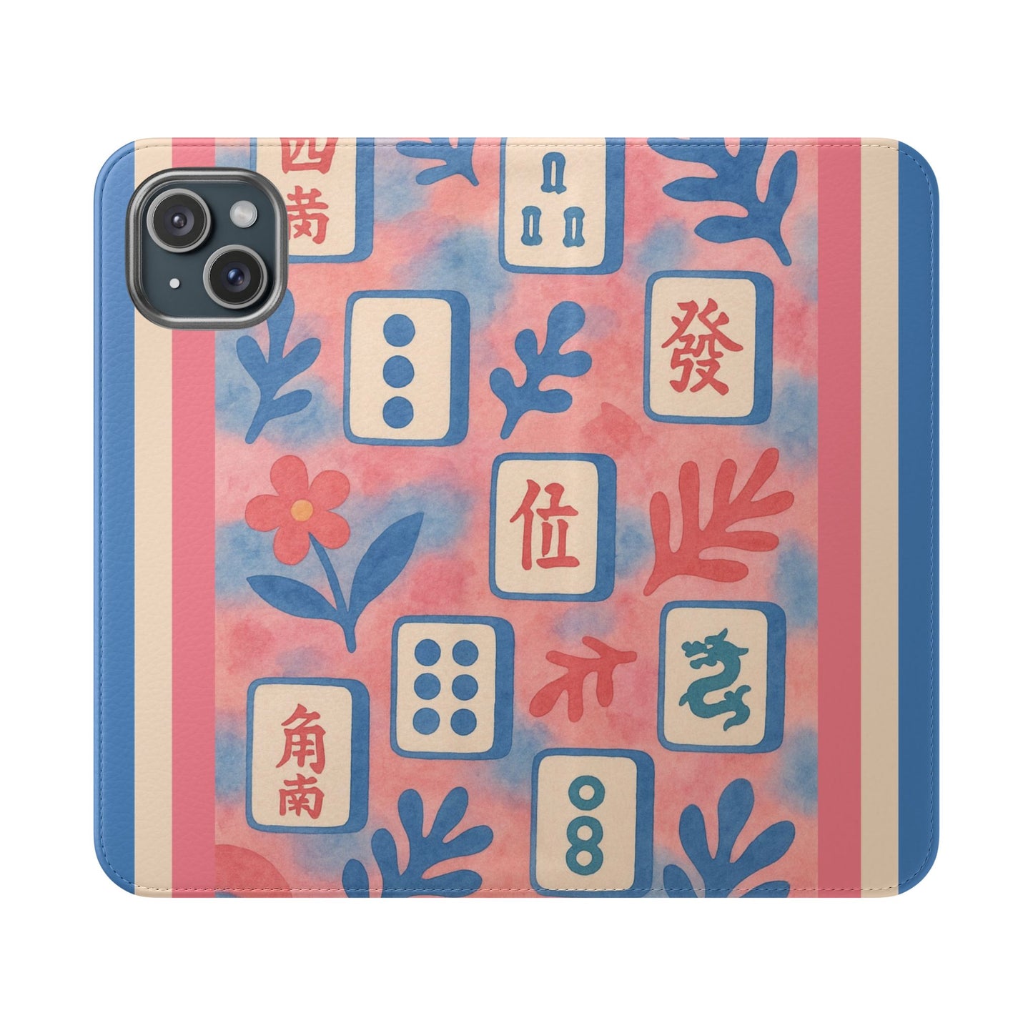 Mahjong Watercolor Artistic Flip Case for Phones, Stylish Wallet Cover, Trendy Phone Accessory, Ideal Gift for Friends, Protective Phone Sleeve