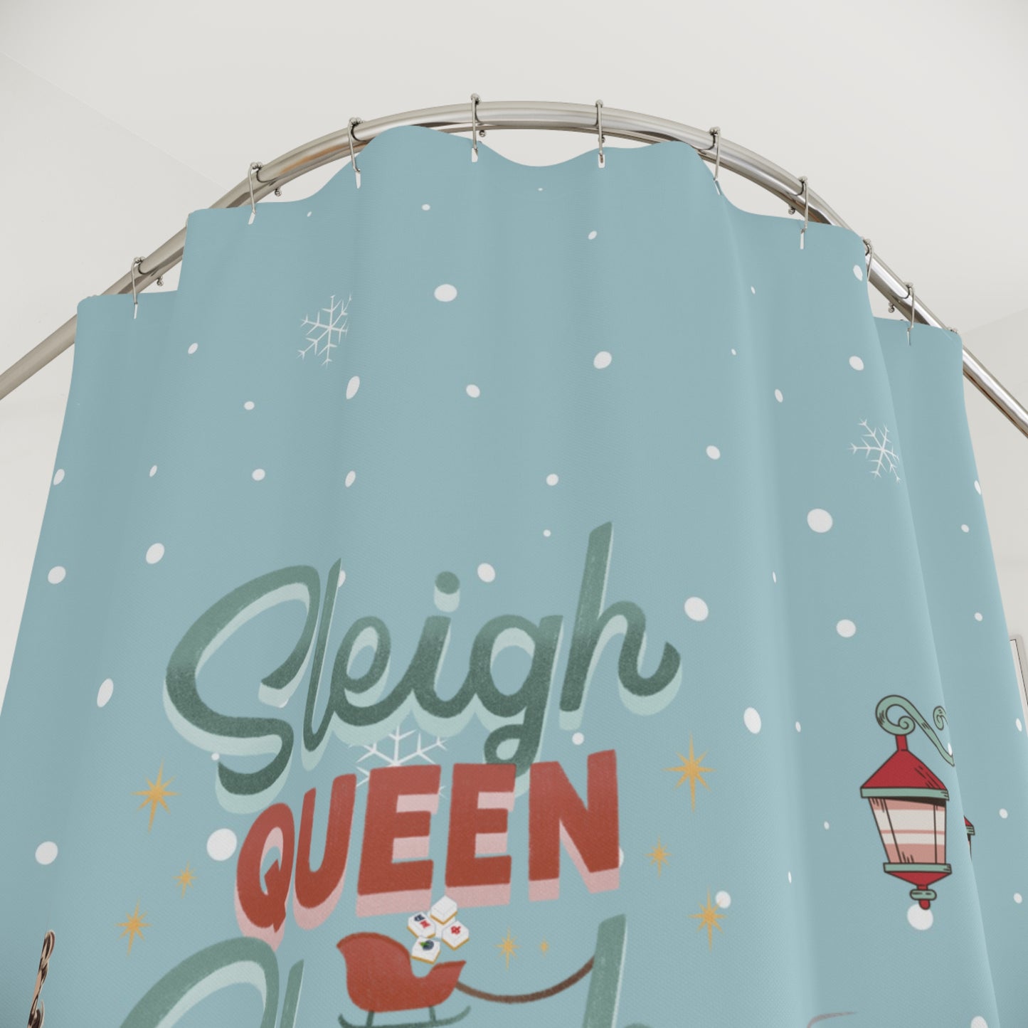 Festive Mahjong Christmas Shower Curtain with 'Sleigh Queen Sleigh' Design
