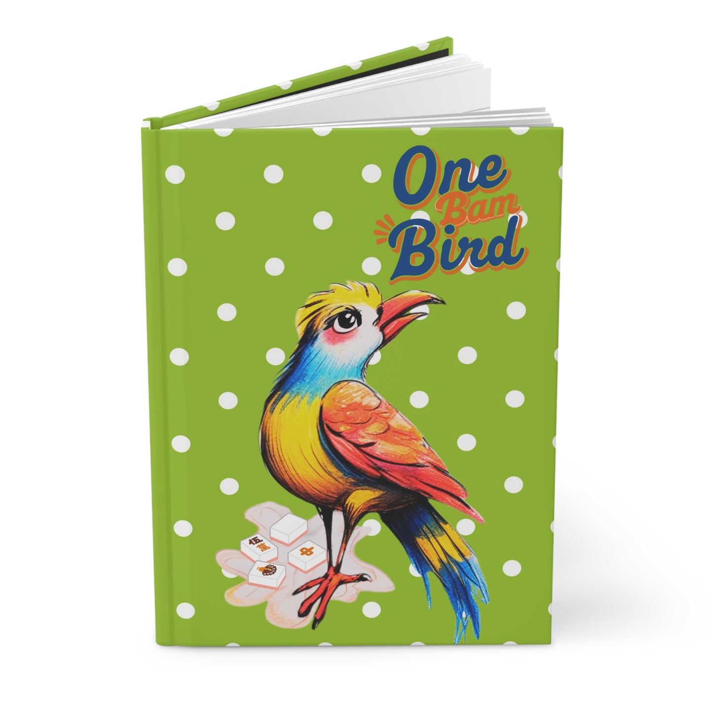 Mahjong One Bird Bam Vibrant Hardcover Notebook For Mahj Lovers Green White Polka Dot Preppy Style