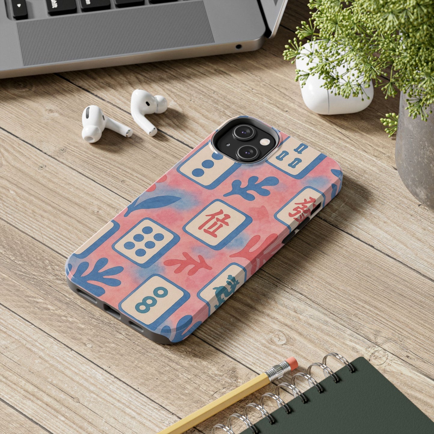 Mahjong Phone Case, Pink Pastel Blue Mahj Lover Mahjong Tile Phone Case