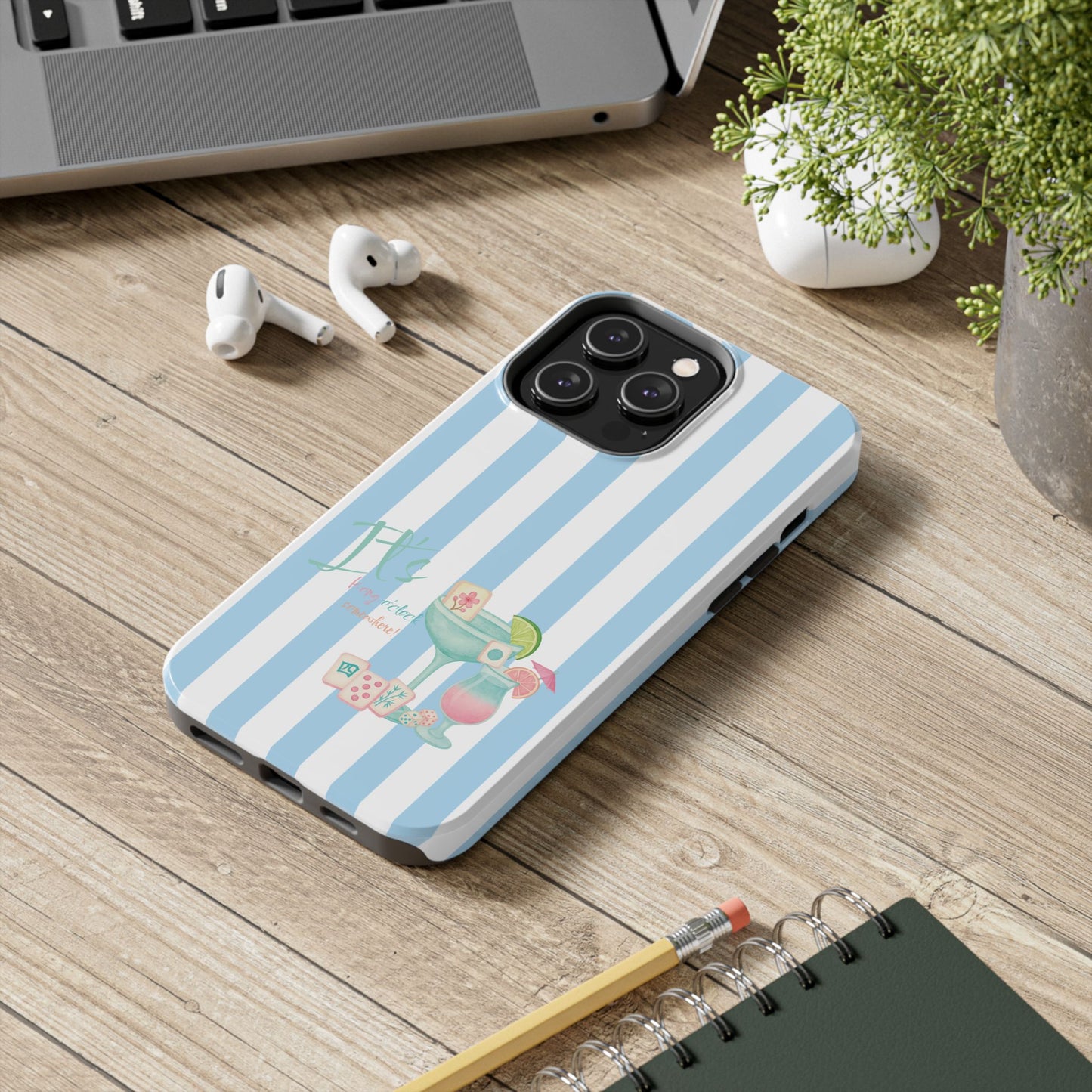 Mahjong Phone Case, Funny It's Kong O' Clock Somewhere, Blue White Preppy Style